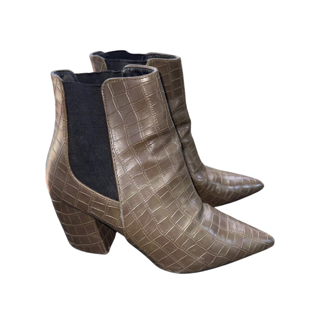 Brown Pointed toe Low Heel Booties Qupid Women 7